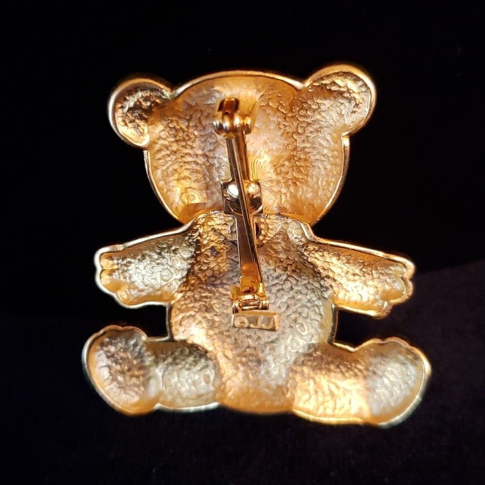 Vintage Signed Janette Jewelry Goldtone Teddy Bear Pin Brooch with Moving Head - Picture 5 of 9